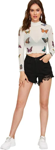 Vista 5 de SweatyRocks - Camisa de manga larga con cuello de ángel, diseño de ángel