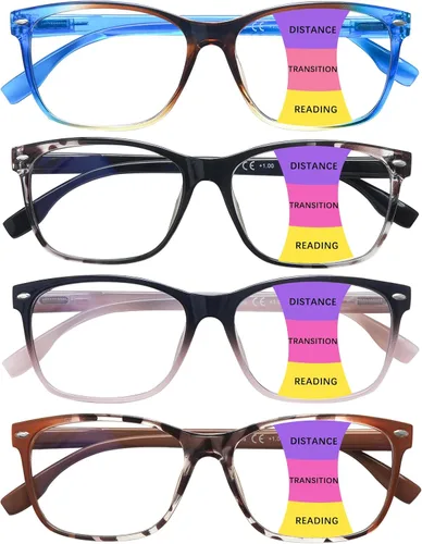 Vista 10 de Anteojos de lectura progresivos multienfoque para mujer, estampado de patrón de bloque de luz azul, elegantes lectores de computadora para mujer
