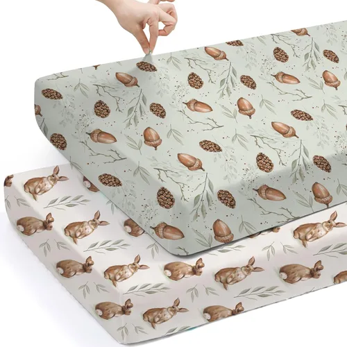 Vista 42 de Pack n Play Sheets BROLEX - Juego de 2 sábanas para cuna, juego de sábanas elásticas y portátiles para cuna, funda de colchón convertible