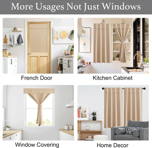 Vista 3 de NICETOWN Biscotti - Cortinas opacas para puerta francesa, color beige, 72 pulgadas de largo Cortina de ventana portátil de granja autoadhesiva