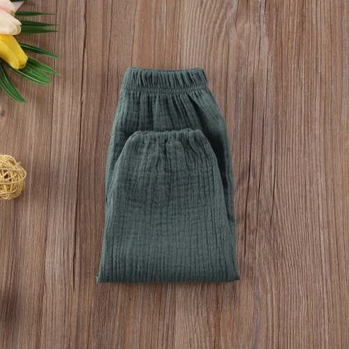 Vista 34 de Paquete de 3 pantalones de algodón y lino para bebés, niños y niñas, color liso, ropa básica para bebés