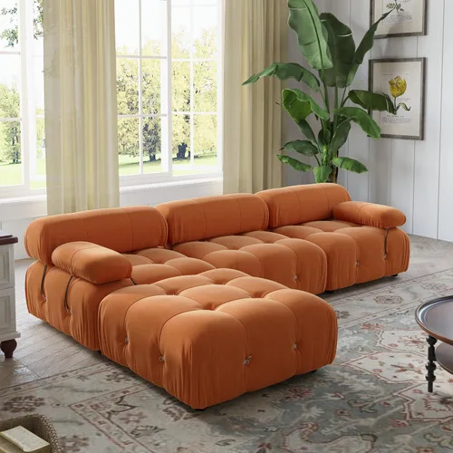Vista 17 de WJShome - Sofá modular modular de 103.95 pulgadas, sofá modular convertible de terciopelo de 3 plazas, sofá modular minimalista para sala de estar