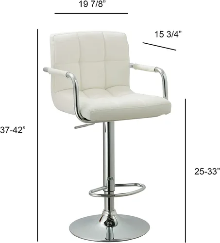 Vista 2 de AC Pacific Taburete de cocina giratorio ajustable contemporáneo con cojín y reposabrazos, 24-33 pulgadas, blanco ACBS15 Daisy White Square