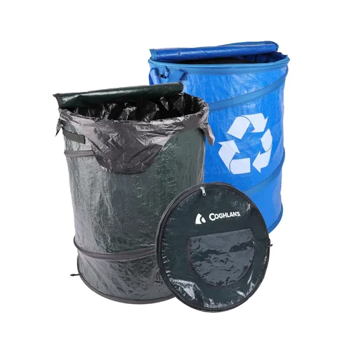 Vista 12 de Coghlan's Contenedor de Reciclaje Pop-Up Deluxe Duradero – Contenedor Plegable con Tapa con Cremallera, Clips para Bolsas y Puntos de Anclaje