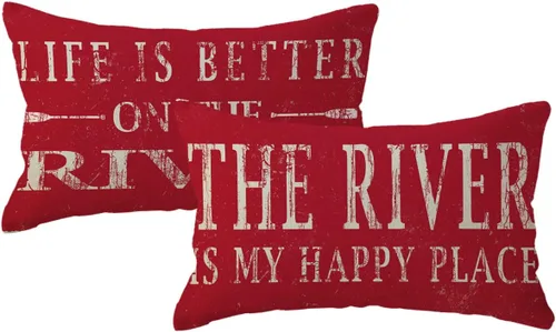 Vista 9 de Life is Better on The River - Juego de 2 fundas de almohada decorativas con temática de río negro, 12 x 20 pulgadas, para sofá