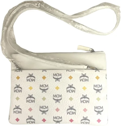 Vista 3 de MCM Bolso cruzado de lona con revestimiento de Visetos de arcoíris blanco para mujer