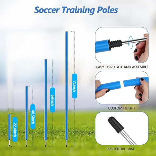 Vista 4 de Haootadiy Varas de Entrenamiento de Agilidad de Fútbol Equipo de Fútbol Ajustable para Entrenamiento Incluye 6 Varas de Agilidad Flexibles