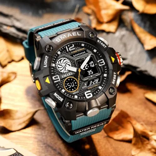 Vista 5 de KXAITO Relojes deportivos para hombre, impermeables, militares, con fecha, tácticas, LED, alarma facial, cronómetro, 8055, 8055 Verde Oscuro, Militar