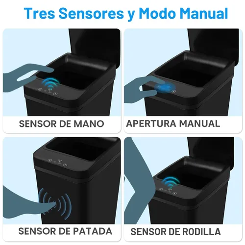 Vista 4 de Basurero de baño, basurero inteligente sin contacto, cubo de basura automático con sensor de movimiento con tapa, cubo de basura de 2.4 galones
