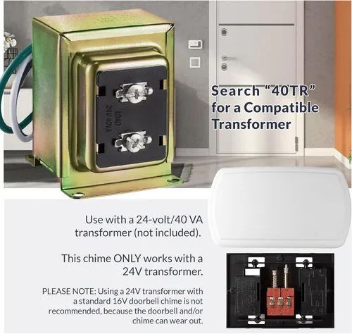 Vista 4 de Newhouse Hardware CHM24V Blanco 24-Voltio Timbre de puerta con cable Timbre eléctrico para hogares Timbres de puerta con cable con melodía