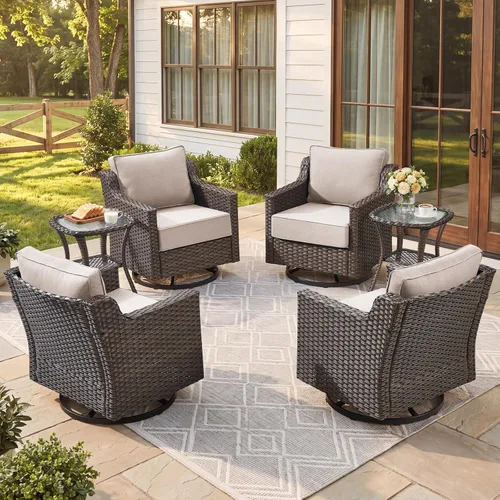 Vista 57 de Belord Sofá de patio exterior acolchado de 3 asientos de lujo de 6 pulgadas Cojín de mimbre marrón/beige de 6 pulgadas