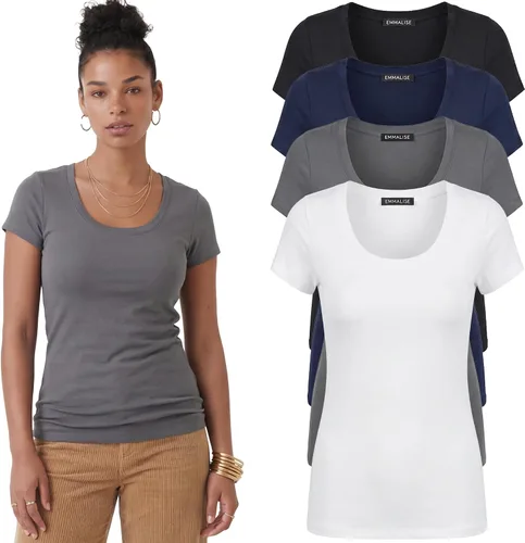 Vista 111 de Emmalise - Camiseta de manga corta para mujer, cuello redondo, estilo básico, pack de valor, tallas junior y grandes