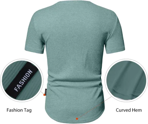 Vista 4 de JMIERR Camisas Henley para hombre con cuello redondo y botones