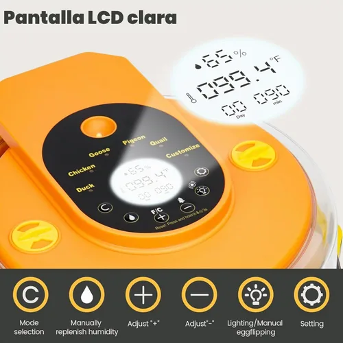 Vista 6 de Incubadoras para incubar huevos - Incubadora automática de pollitos de huevo de 15 huevos con 5 modos preestablecidos inteligentes y control