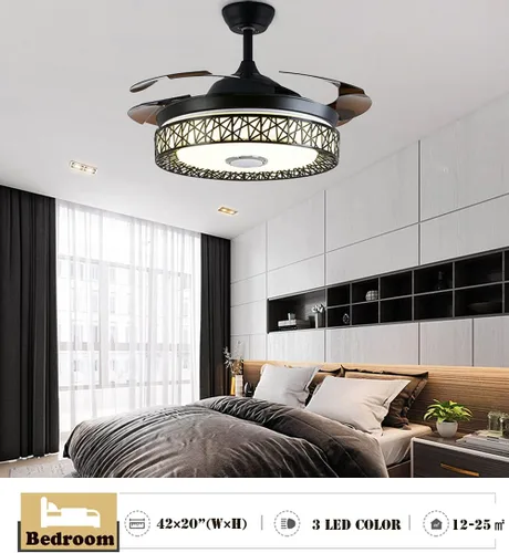 Vista 2 de Fandian Ventilador de techo inteligente moderno de 42 pulgadas con luces, altavoz Bluetooth, accesorios de iluminación, control remoto, cuchillas