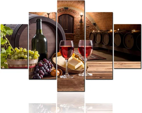 Vista 32 de TUMOVO - 5 cuadros de vino tinto con impresión de alta definición sobre lienzo.
