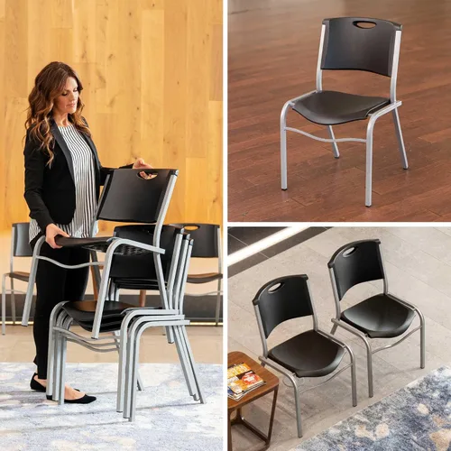 Vista 7 de Lifetime 42830 - Silla apilable, color negro con marco de acero plateado, paquete de 4