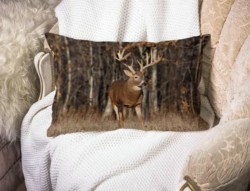 Vista 3 de Solekla - Funda de almohada decorativa de lino y algodón con diseño de ciervos, hierba y bosque, para cintura lumbar, sofá, decoración del hogar
