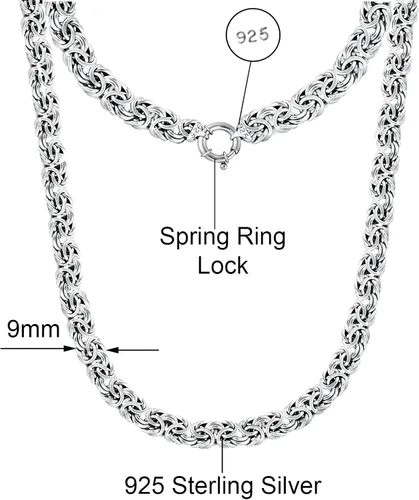 Vista 2 de Savlano Collar de cadena de eslabones bizantinos planos italianos de plata de ley 925 de 0.354 in, collar bizantino hueco de 20 pulgadas para mujer