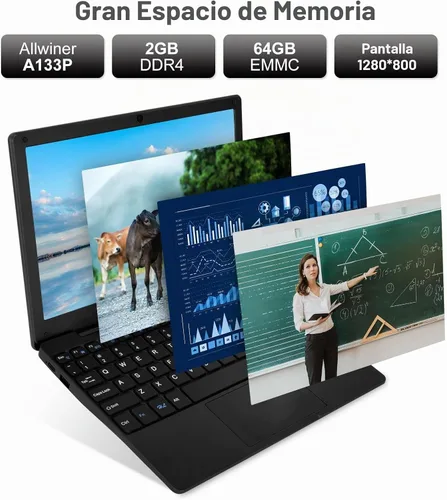 Vista 2 de Laptop de 10.1 Pulgadas, Procesador Quad-Core con Sistema Operativo Android 12.0, 2GB RAM, 64GB EMMC, Cámara Integrada, WiFi, Interfaz USB, Carga