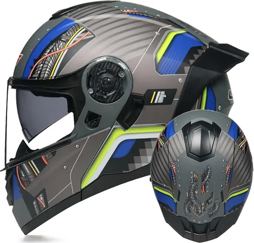 Vista 12 de Casco modular de motocicleta de cara completa, casco abierto con doble visera extraíble forro para adultos, hombres y mujeres, motocross Cruiser