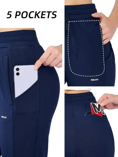 Vista 5 de MELOO Pantalones con forro polar para mujer pantalones deportivos resistentes al agua cintura alta pantalones térmicos para invierno senderismo