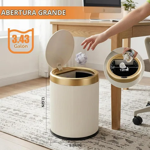Vista 5 de Pukomc Bote de basura automático con sensor de movimiento con tapa Beige