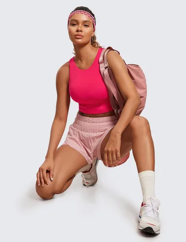 Vista 3 de CRZ YOGA Butterluxe - Brasier deportivo de cuello alto y espalda cruzada para mujer, camiseta corta acolchada para entrenamiento con brasier