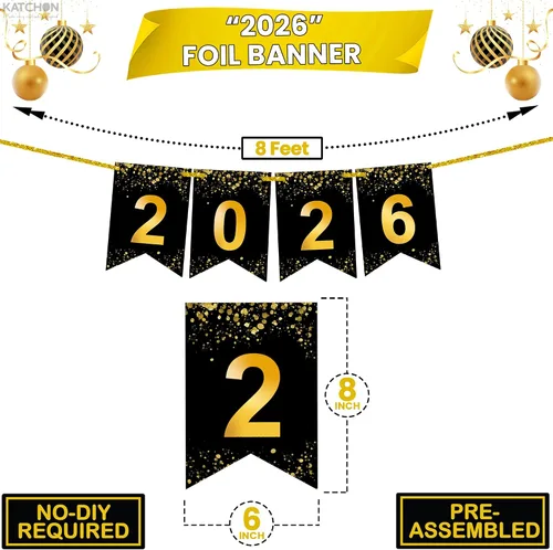 Vista 3 de KatchOn, Cartel de graduación 2026 – 8 pies, sin bricolaje Cartel de graduación negro y dorado 2026 Decoraciones de graduación 2026 Cartel