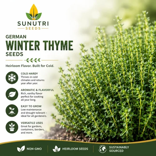 Vista 2 de Semillas de tomillo alemán de invierno para plantar, semillas de hierbas perennes resistentes al frío, tomillo culinario sin OMG para jardines
