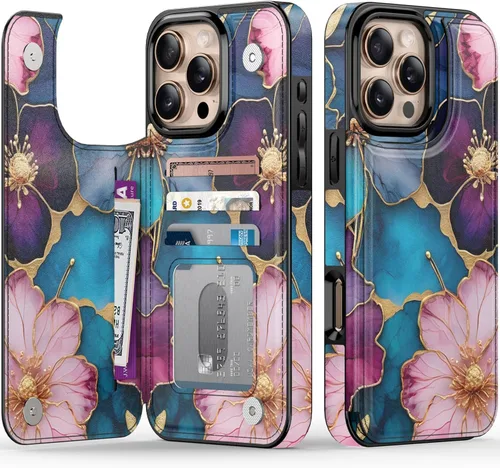 Vista 208 de FUNMIKO Funda tipo cartera para iPhone 15 con tarjetero + clip para efectivo, bloqueo RFID, protección contra caídas de grado militar y obras