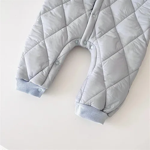 Vista 5 de TBUIALL Trajes de otoño para niña pequeña, color sólido, primavera, otoño, cálido, grueso, manga larga, mameluco acolchado, ropa para bebés y niños