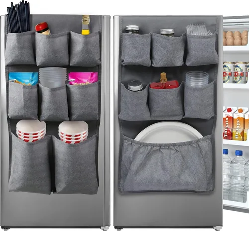 Vista 7 de Mini bolsa organizadora de almacenamiento para refrigerador, organizador de almacenamiento sobre el refrigerador con 15 bolsillos de tela extra