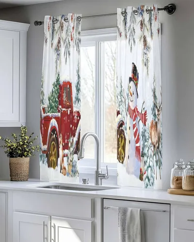 Vista 8 de Cortinas traslúcidas azul muñeco de nieve de 39 pulgadas de largo, juego de 2 paneles de cortinas para cocina, dormitorio, sala de estar, puerta