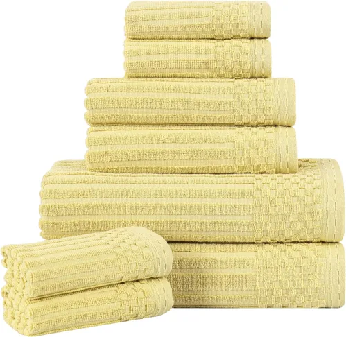 Vista 123 de Superior Juego de 6 toallas de algodón sólido y acanalado, toallas de cara de 13 x 13 pulgadas, toallas de mano de 16 x 28 pulgadas, toallas de baño