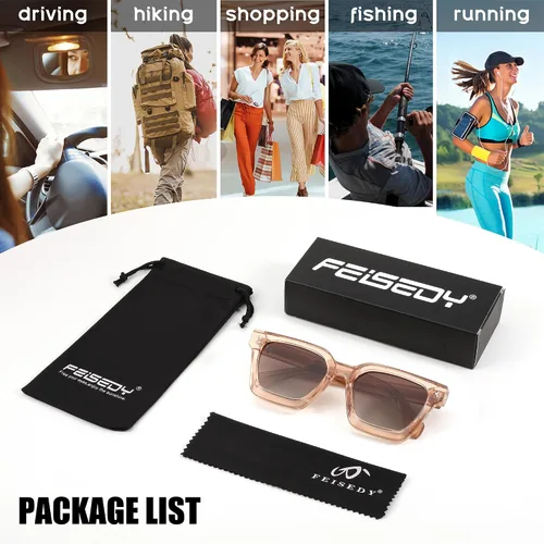 Vista 7 de FEISEDY Gafas de sol polarizadas para hombre y mujer, marco grueso cuadrado, rectangular, UV400, gafas de sol B2396
