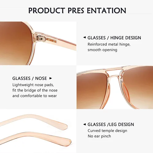 Vista 3 de Lentes de sol estilo aviador cuadrados retro para mujeres y hombres, estilo vintage, doble puente, ligeras, de los años 70