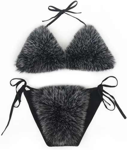 Vista 28 de ZOSCGJMY Conjunto de bikini de dos piezas de piel sintética para mujer Beige