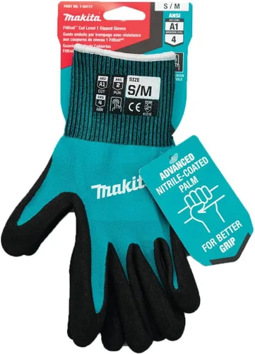 Vista 9 de Makita Unisex FitKnitÂ T 04117 Guantes con revestimiento de nitrilo sumergidos FitKnit Cut de nivel 1, Azul/Negro, Pequeño Mediano US