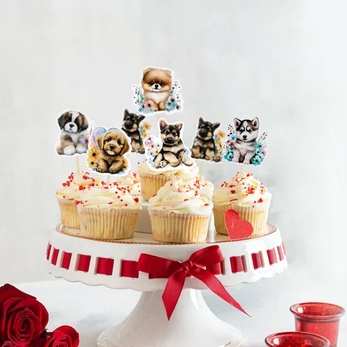 Vista 4 de Gyufise 36 adornos para cupcakes para mascotas, decoración de dibujos animados para tartas de perros y cachorros, para baby shower y fiesta