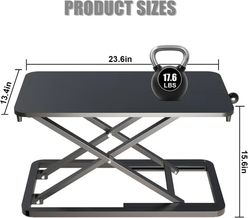 Vista 5 de Elevador de teclado para escritorio: convertidor de escritorio de pie ajustable de 23.6 pulgadas, elevador de mesa para estar de pie, elevador
