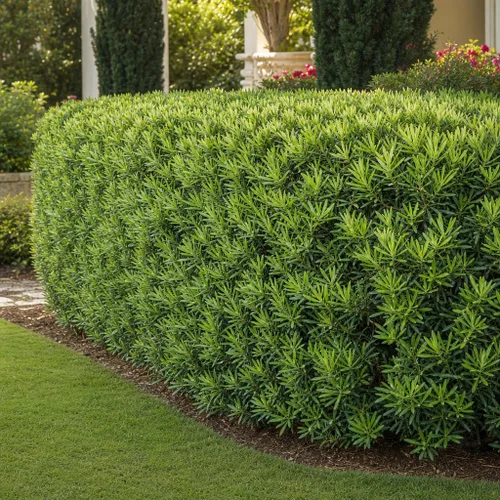 Vista 2 de Podocarpus Macrophyllus Pringles enano - 3 plantas vivas - Denso de hoja perenne bajo seto o bonsái