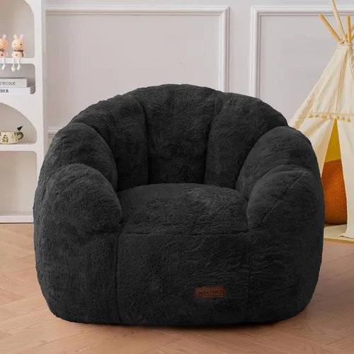Vista 10 de MAXYOYO Puf para niños, sofá de puf en forma de floral, sofá de felpa de piel sintética para niños y niñas, sofá acogedor para guardería, Beige