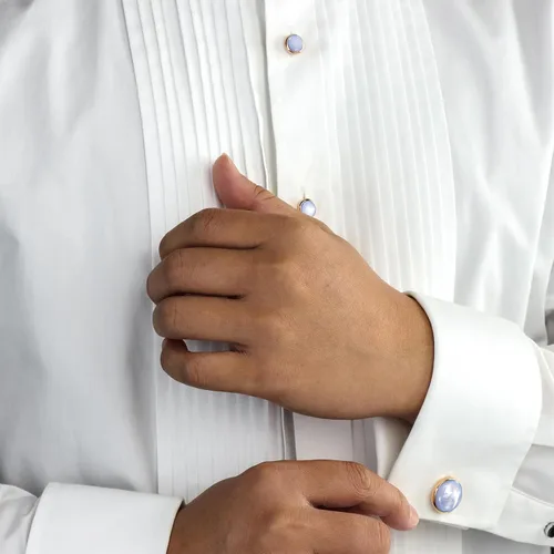 Vista 3 de Cufflinks and tuxedo studs Set for Men with Gift Box, Rose Gold Tone Mother-of-Pearl Cuff links for French Cuff Shirt and Dress Shirt, Suitable for