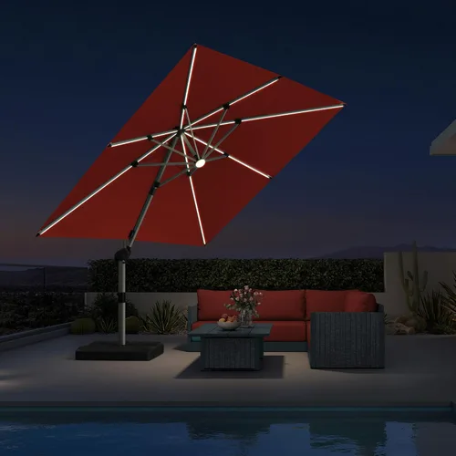 Vista 85 de PURPLE LEAF Sombrilla de patio de 9 x 12 pies con luces, sombrilla rectangular voladiza para exteriores, funciona con energía solar, LED