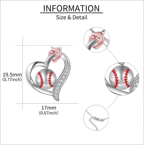 Vista 4 de YAFEINI VoleibolBéisbolBaloncestoTenisFútbolGolfCollar 925 Plata Plata Corazón Deportes Colgante Joyería Regalos para Mujeres