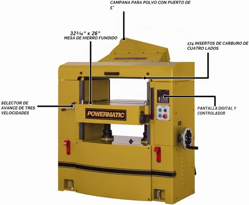 Vista 2 de Powermatic Cepilladora de 25 pulgadas, cabezal de corte helicoidal, 15 HP, 230/460V 3Ph (modelo WP2510)