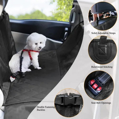 Vista 3 de VIVAGLORY Funda de asiento de perro para asiento trasero, ventana visual de malla con correa adicional y hebillas para mayor seguridad, fundas