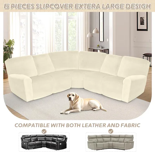 Vista 696 de Arfntevss Fundas de sofá seccional reclinable de terciopelo, Funda de sofá seccional de esquina para sofá reclinable, Funda elástica suave