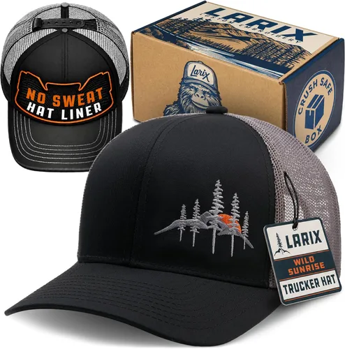 Vista 8 de LARIX Trucker Hat Men - Snapback Cap with Breatheable Mesh Back, Hats for men, Mens Hat, Mens Trucker Hats Negro (Wb)